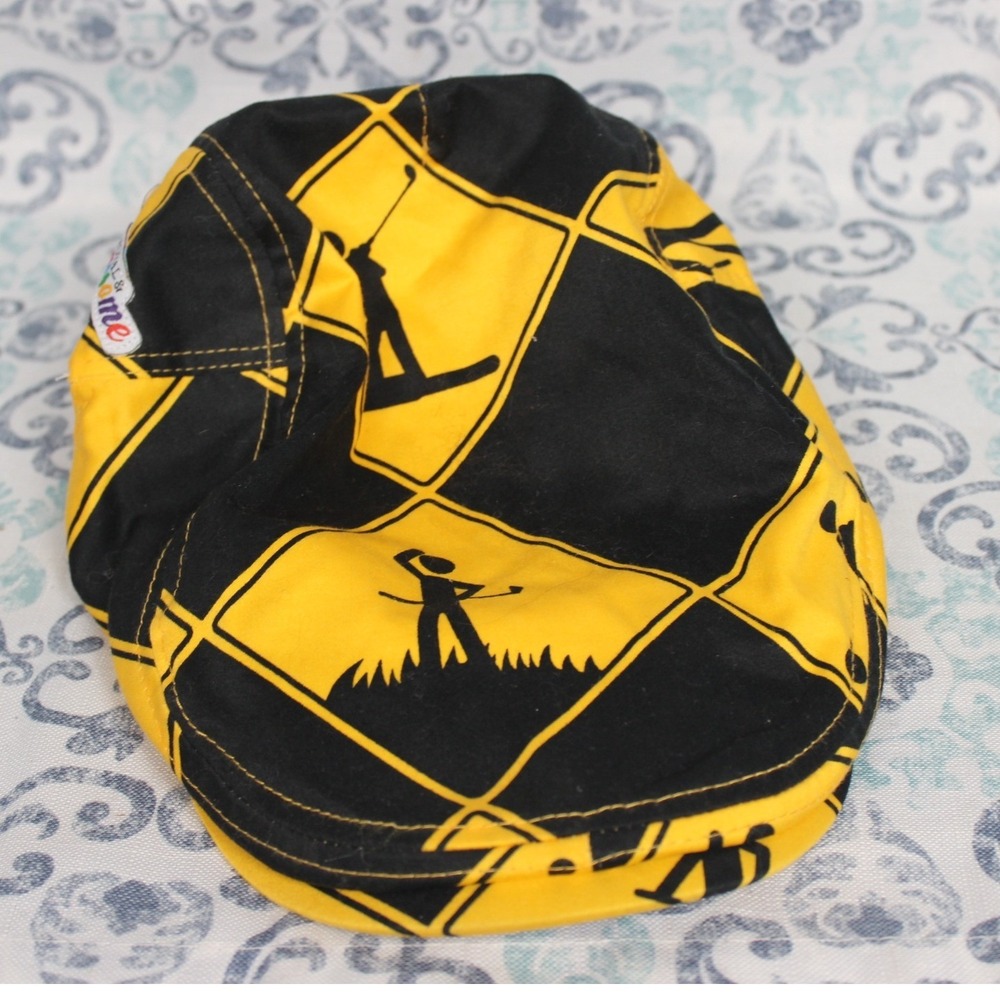 Royal & Awesome Golf Flat Cap Hat Black Yellow Checkerboard Golfers Men's